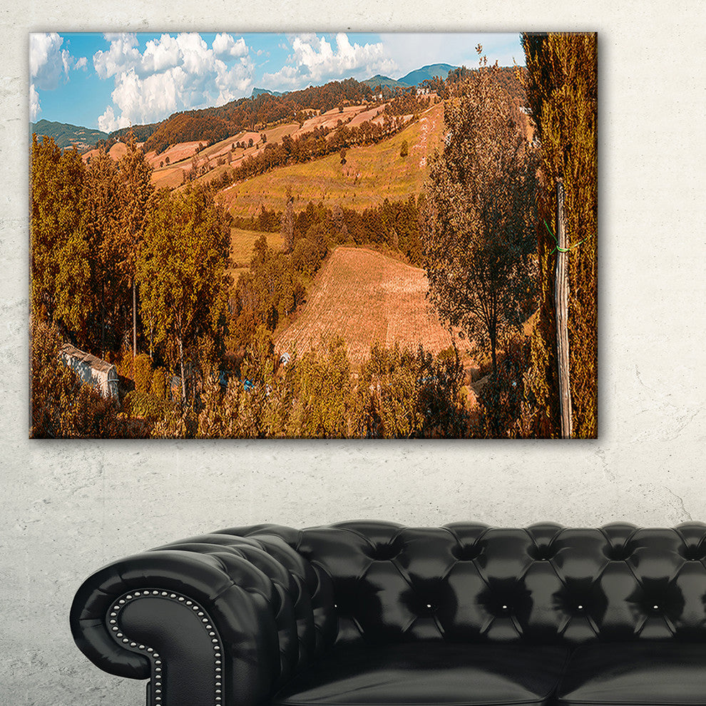 "Orange Autumn Mountains Tuscany" Landscape Print Wall Art, 32"x16"