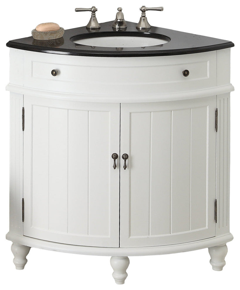 24 Inch Triadsville Grey Corner Design Bathroom Vanity With Quartz Top, White