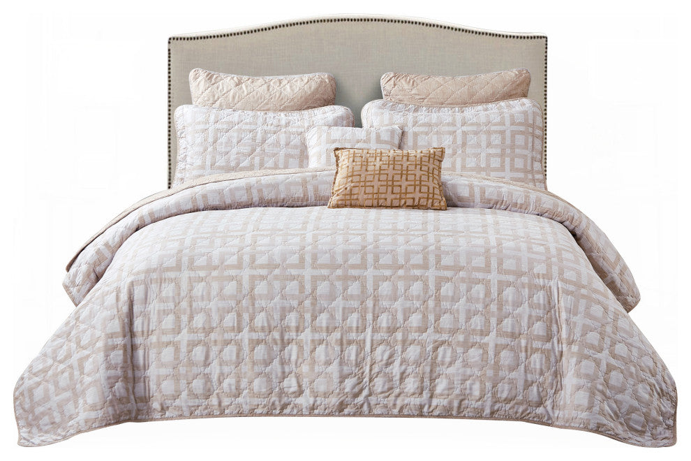 Austin Geo Quilted 7 Piece Bed Spread Set, Queen