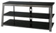 Benzara BM194845 Metal Framed TV Stand with Tempered Glass Shelves, Black & Gray