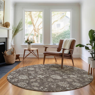 Premium Machine Washable Mayfield AMF680 Chocolate 8' x 8' Round Rug