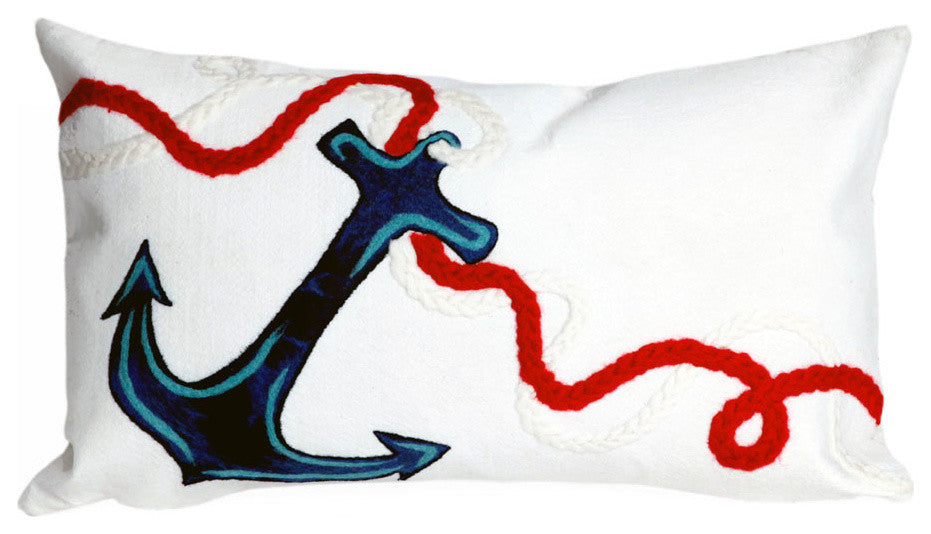 Visions I Anchor Indoor/Outdoor Pillow, White, 12"x20"