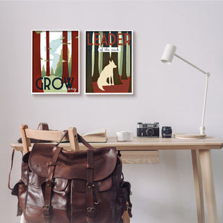 Leader of Pack Growth Motivational Phrase Forest Wolf, 2pc, each 11 x 14