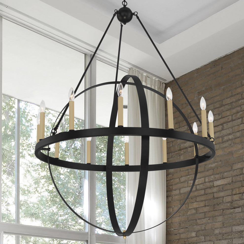 12 Light Candle Style Geometric Wagon Wheel Chandelier