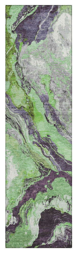 Machine Washable Indoor/Outdoor Chantille ACN1908 Green 2'3" x 7'6" Runner Rug