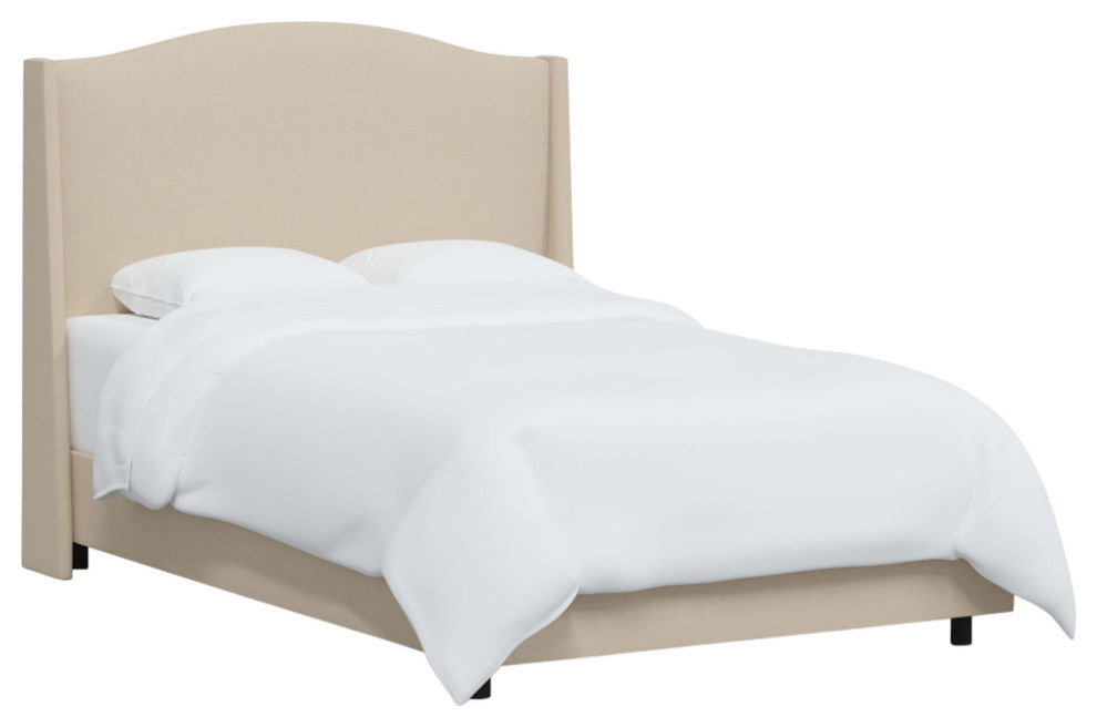 Camelback Wingback Bed, Linen Linen, Queen