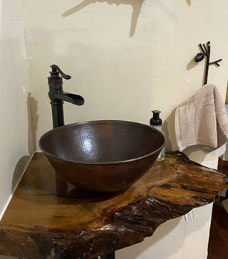 14" Round Aged Copper Vessel Bathroom Sink with Drain