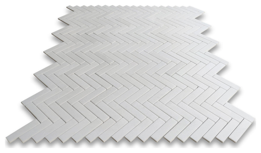 Thassos White Marble 1x4 Herringbone Mosaic Wall Floor Tile Polished, 1 sheet