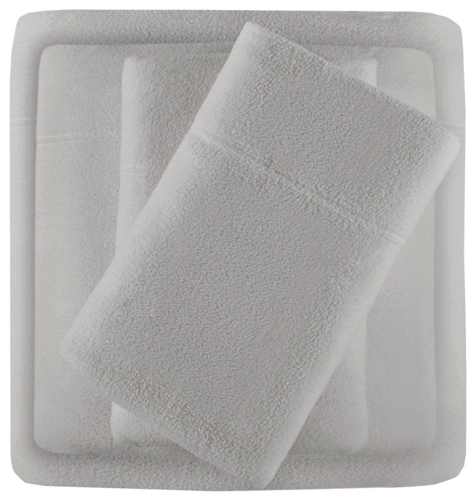True North by Sleep Philosophy Knitted Micro Fleece Solid Sheet Set, Gray, Twin