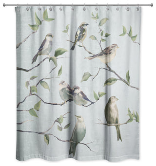 Soft Blue Birds on Branches 71x74 Shower Curtain