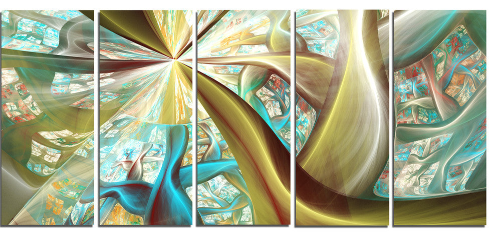 Golden Fractal Exotic Plant Stems, Abstract Canvas Art Print, 60"x28", 5 Panels