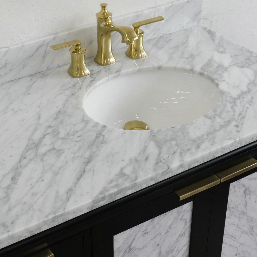 43" Single Vanity, Black Finish With White Carrara