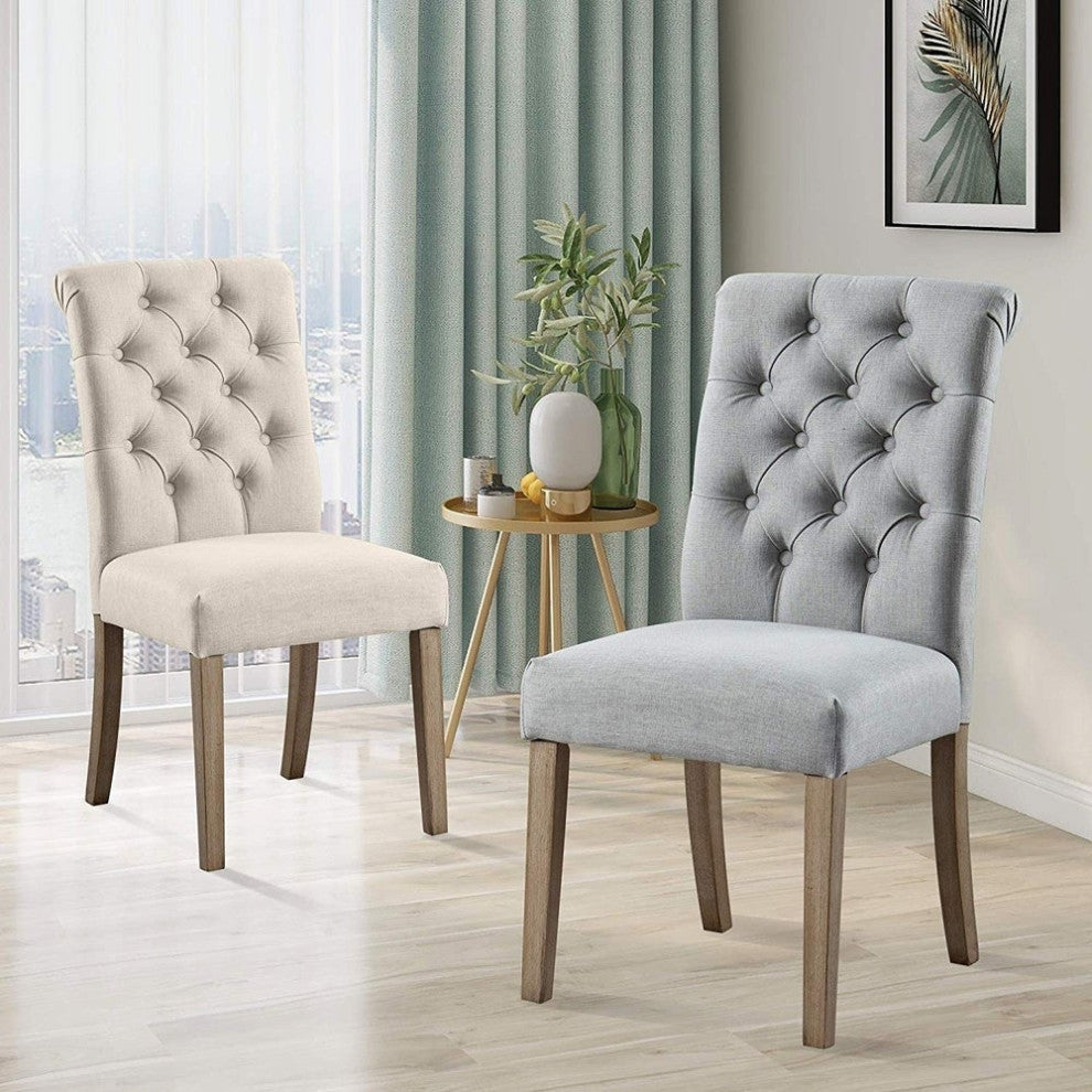 Button Tufted Armless Dining Room Chairs, Set of 2, Gray