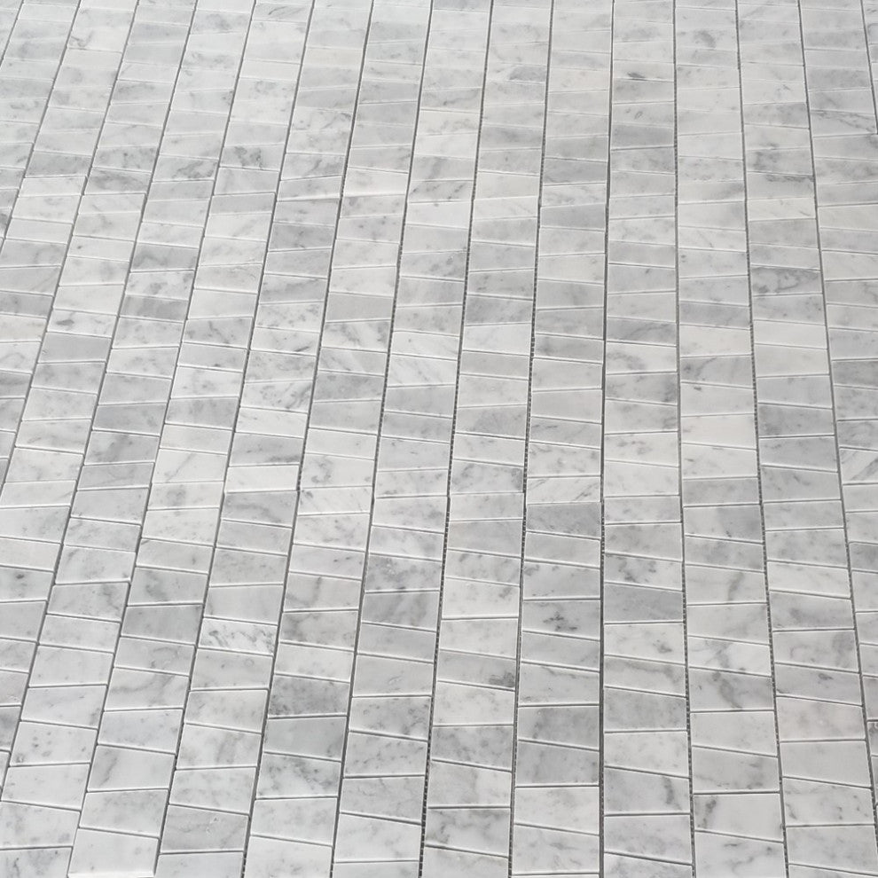 Carrara White Marble Trapezoid Tappered Mosaic Wall Floor Tile Honed, 1 sheet