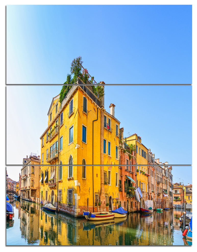 Venice Cityscape Water Canal, Abstract Triptych Canvas Artwork, 28x36, 3 Panels