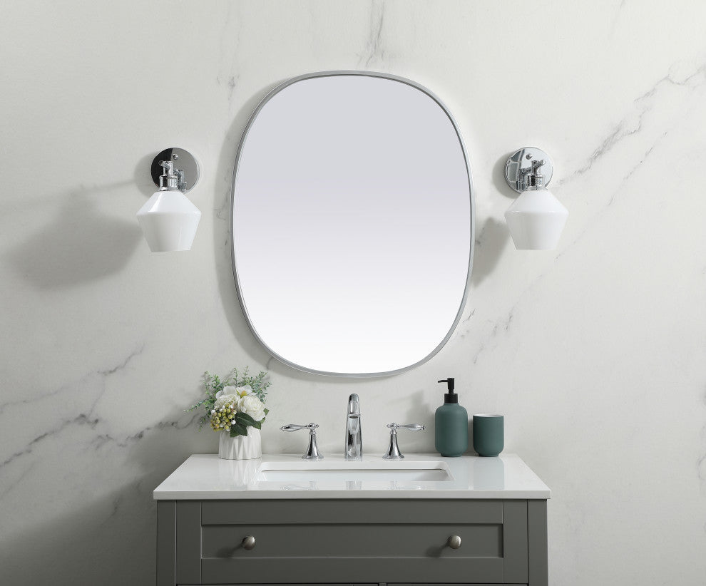 Metal Frame Oval Mirror 24X30 Inch, Silver