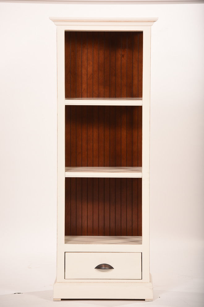 West Winds 27" Open Curio Bookcase, Drawer, Soft White, Caribbean Rum