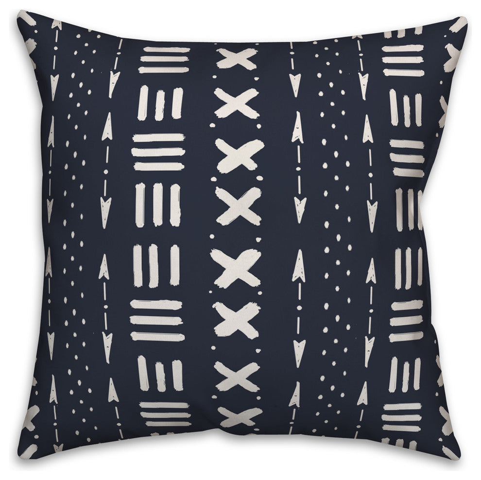 Navy Tribal Mudcloth Pattern 18x18 Throw Pillow