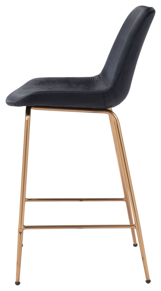 Counter Stool Chair, Steel Metal, Fabric, Black, Gold, Bar Kitchen Cafe Bistro