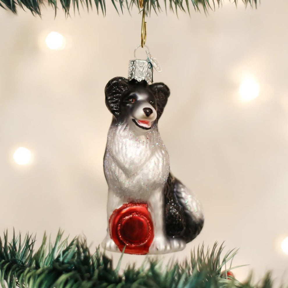 Old World Christmas Border Collie Christmas Blown Glass Ornament
