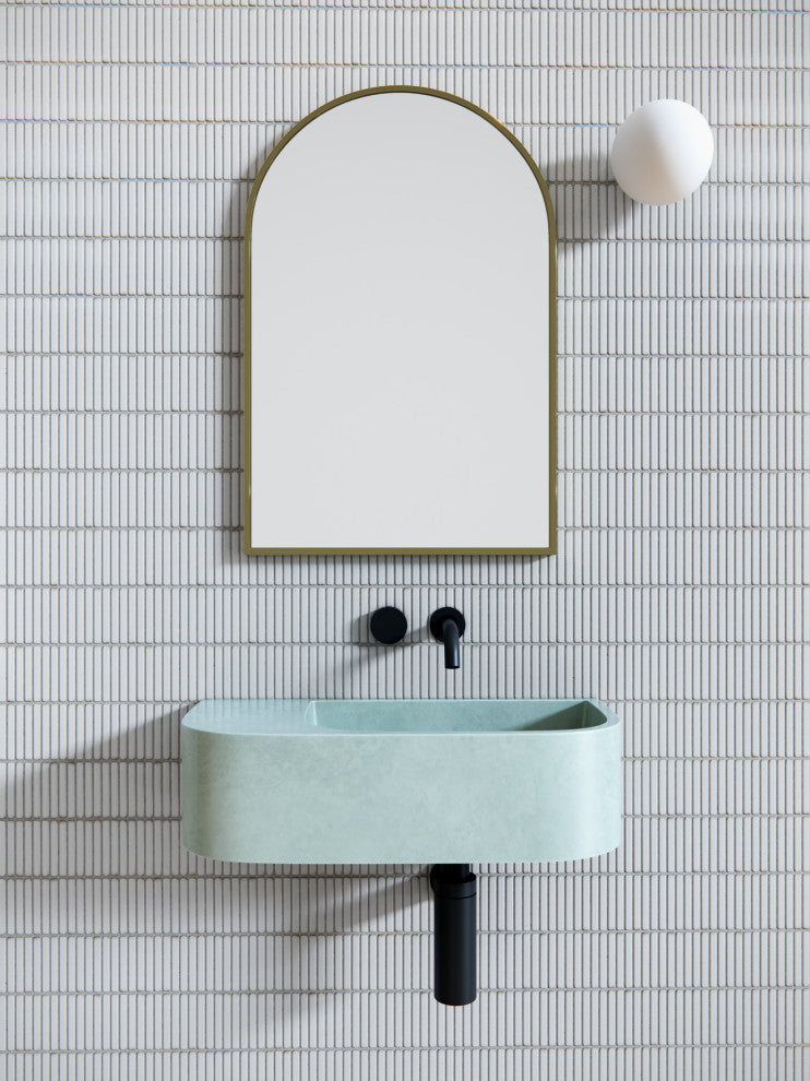30"Hx20"W Arch Shape Stainless Steel Framed Mirror, Satin Brass