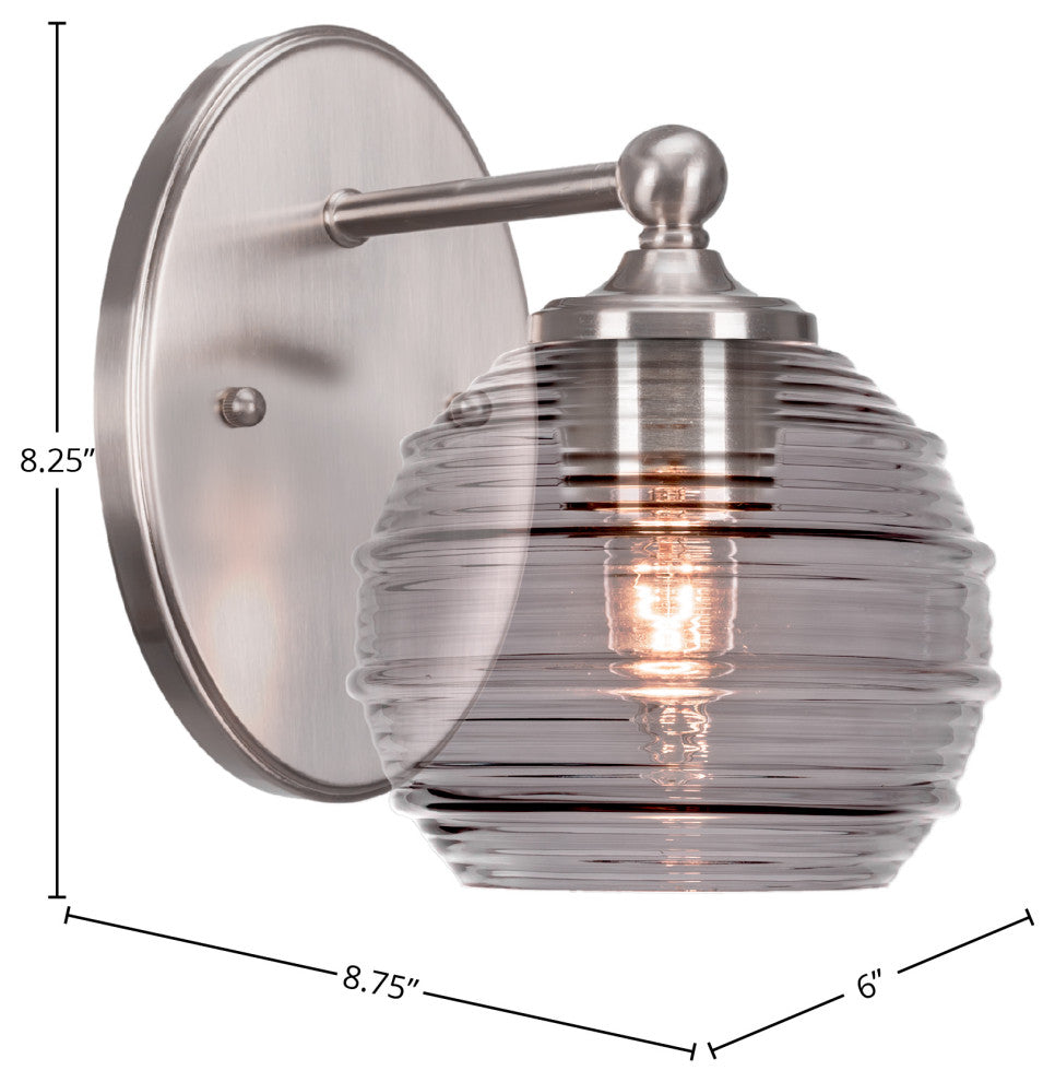 Capri 1-Light Wall Sconce, Brushed Nickel/Smoke Ribbed