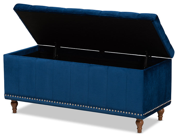 Geneva Navy Blue Velvet Fabric Tufted Storage Ottoman Bench
