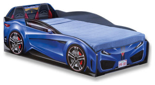 Spyder Toddle-Size Race Car Bed, Realistic 3D Graphics, License Plate, Blue