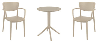 Loft Round Bistro Set 3 Piece With 24" Table Top Taupe