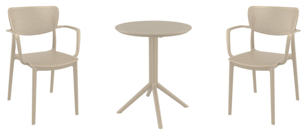 Loft Round Bistro Set 3 Piece With 24" Table Top Taupe