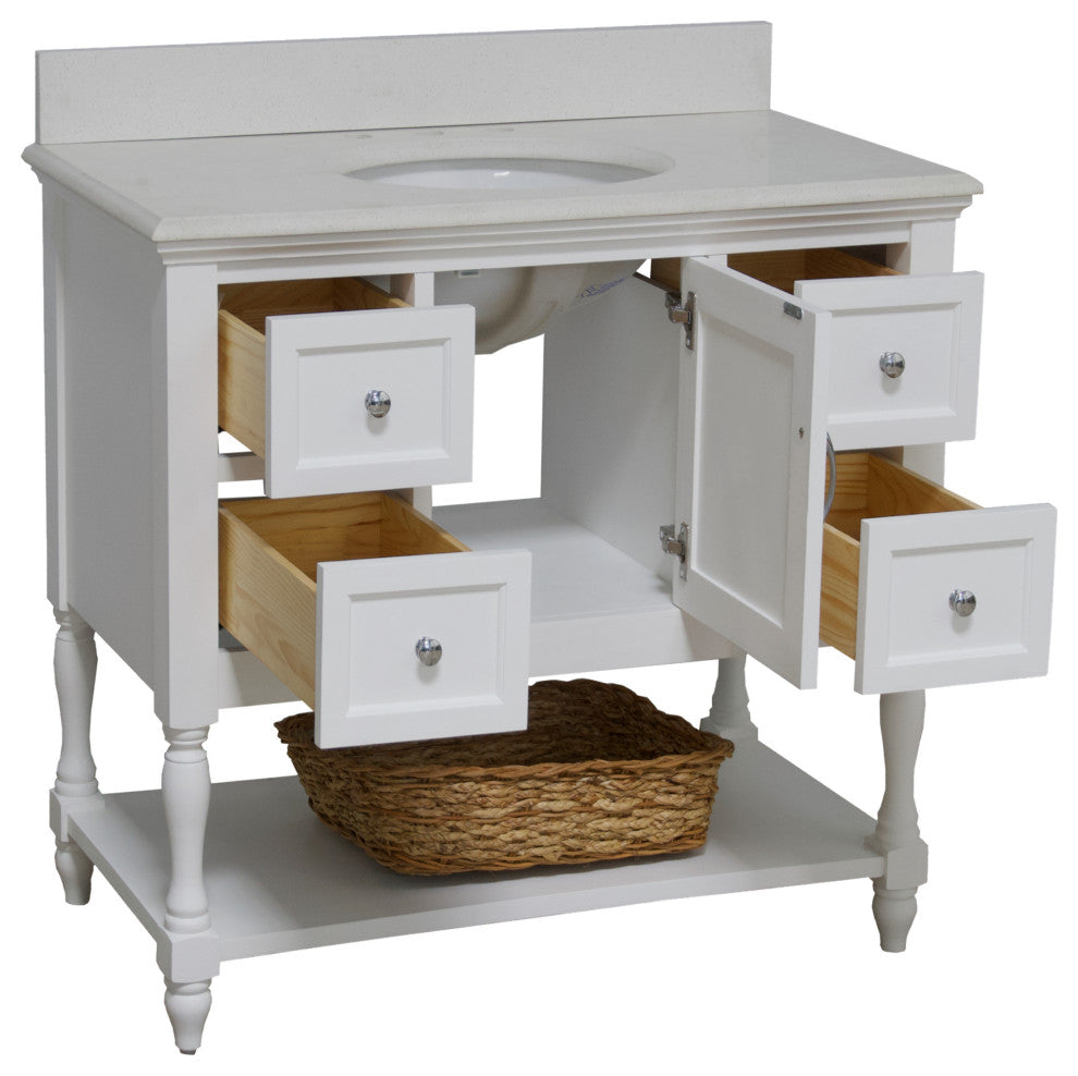 Beverly 42" Bathroom Vanity, White, Quartz