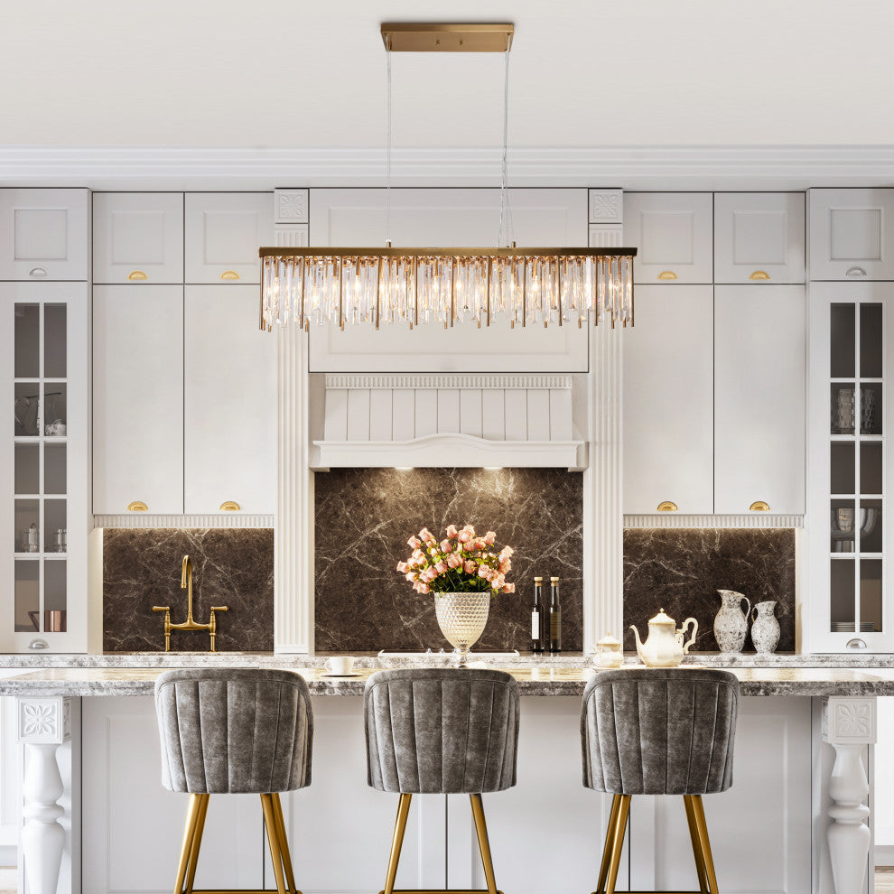 LNC Athean 7-Light 41.5" Brass Modern Crystal Rectangle Island Light
