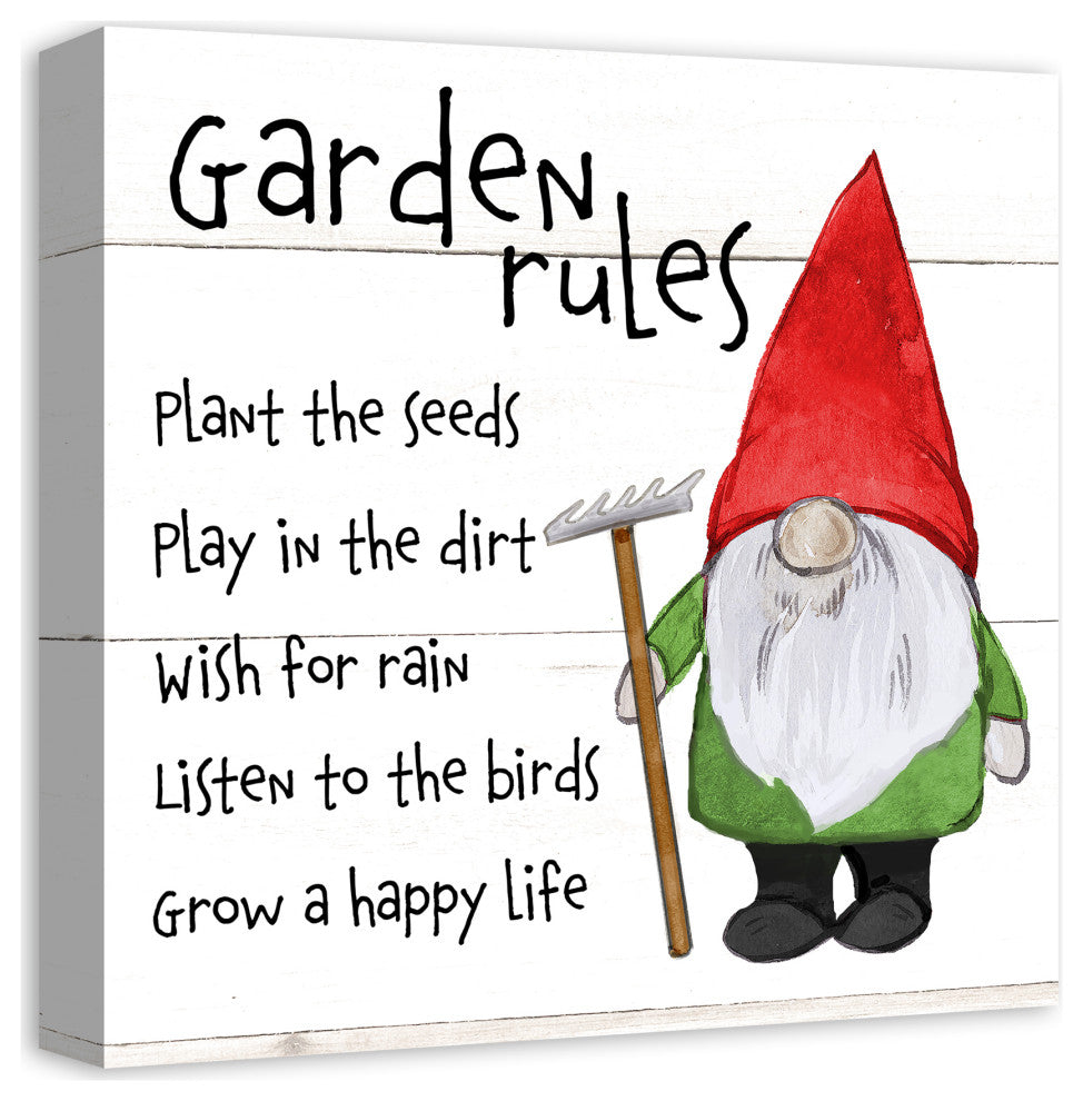 Garden Gnome Rules 5 16x16 Canvas Wall Art