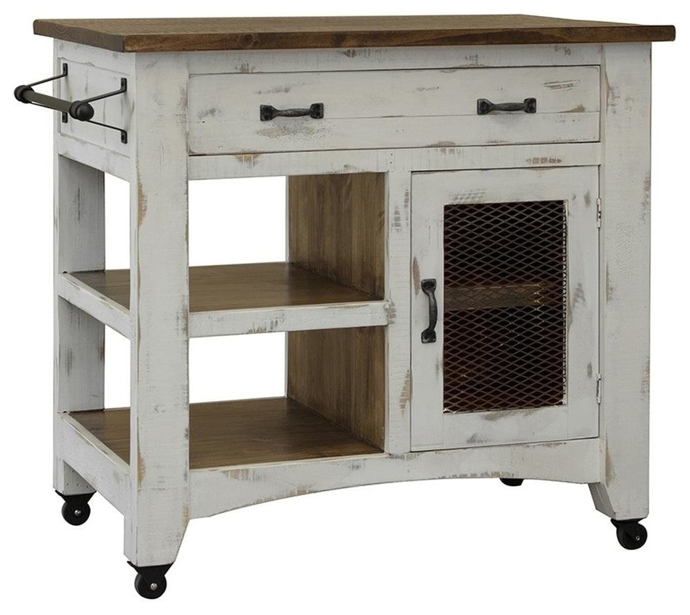 Greenview Solid Wood Kitchen Island, Distressed White, 39"