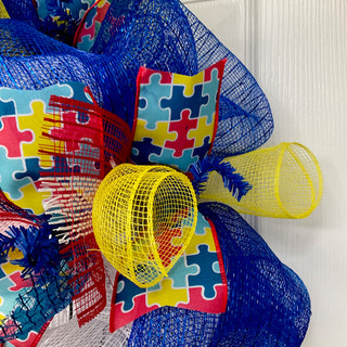 Autism Awareness Sunflower Wreath Handmade Deco Mesh