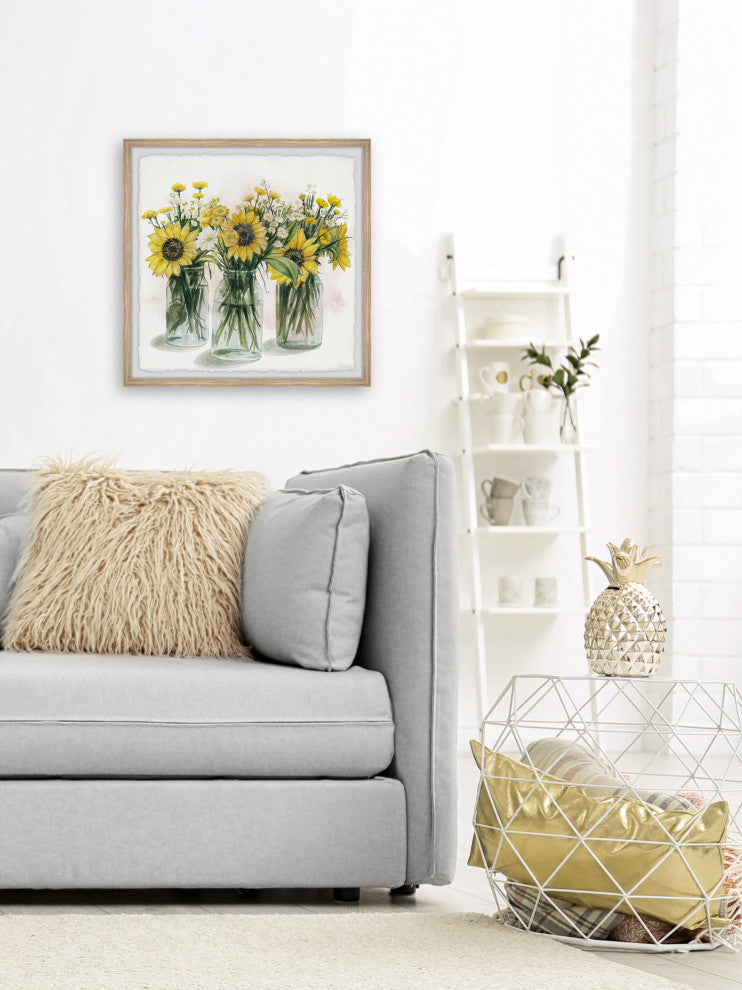 "Sunflowers, Glass Jars II" Framed Painting Print