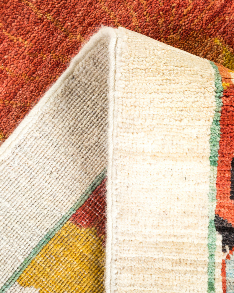 Suzani, One-of-a-Kind Hand-Knotted Area Rug Ivory, 9'7"x18'10"