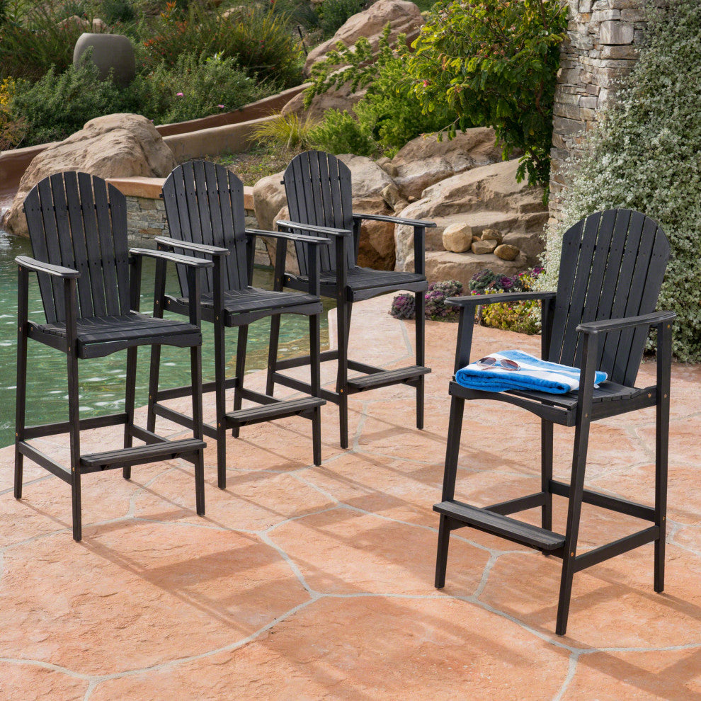 GDF Studio Malibu Outdoor Finish Acacia Wood Adirondack Barstools, Dark Gray, Set of 4