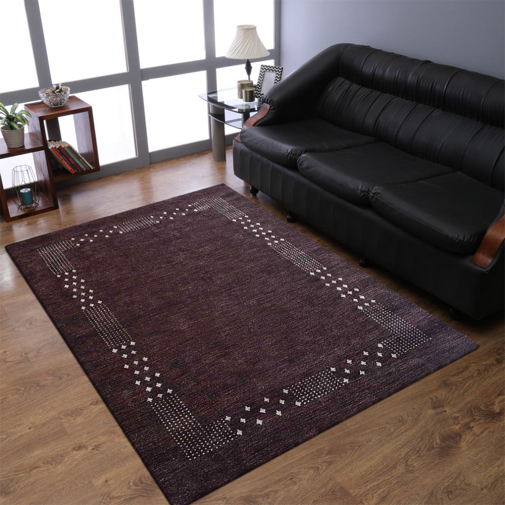 HAND KNOTTED LOOM SILK ECO-FRIENDLY AREA RUG -6'x9',Rectangle,Brown,Contemporary
