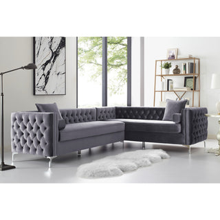 Jeannie 120" Velvet Corner Sectional Sofa, Gray, Right Facing