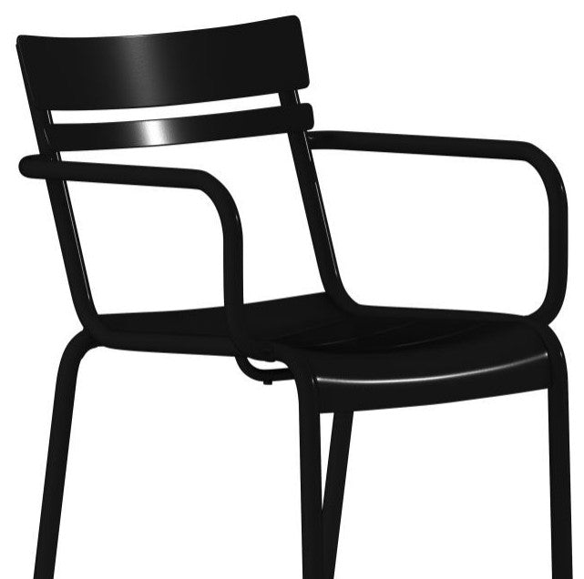 Nash Commercial Grade Steel Indoor-Outdoor Stackable Chair with 2 Slats and Arms, Black