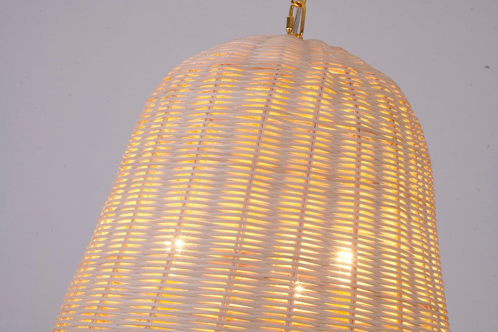 3-Light Gold Chandelier With A Wood Shade
