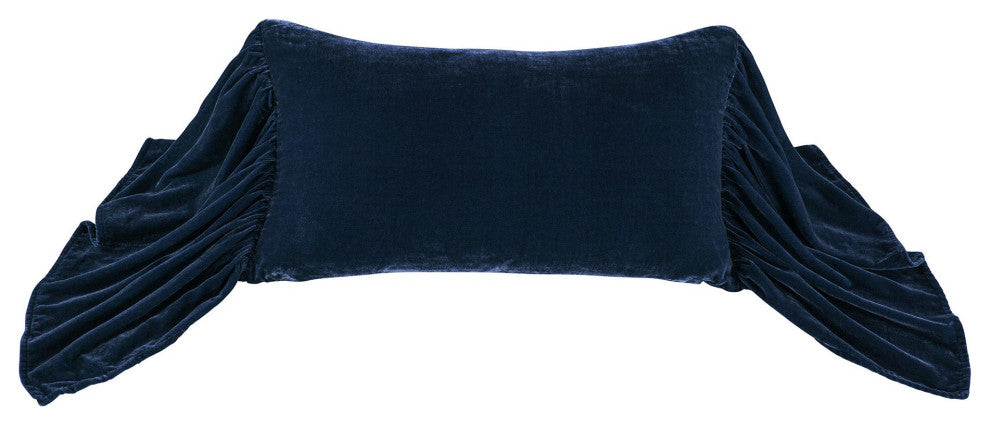 Stella Silk Velvet Long Ruffled Pillow, 26x14", Midnight Blue