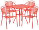 28'' Square Coral Indoor-Outdoor Steel Patio Table Set With 4 Round Back Chairs