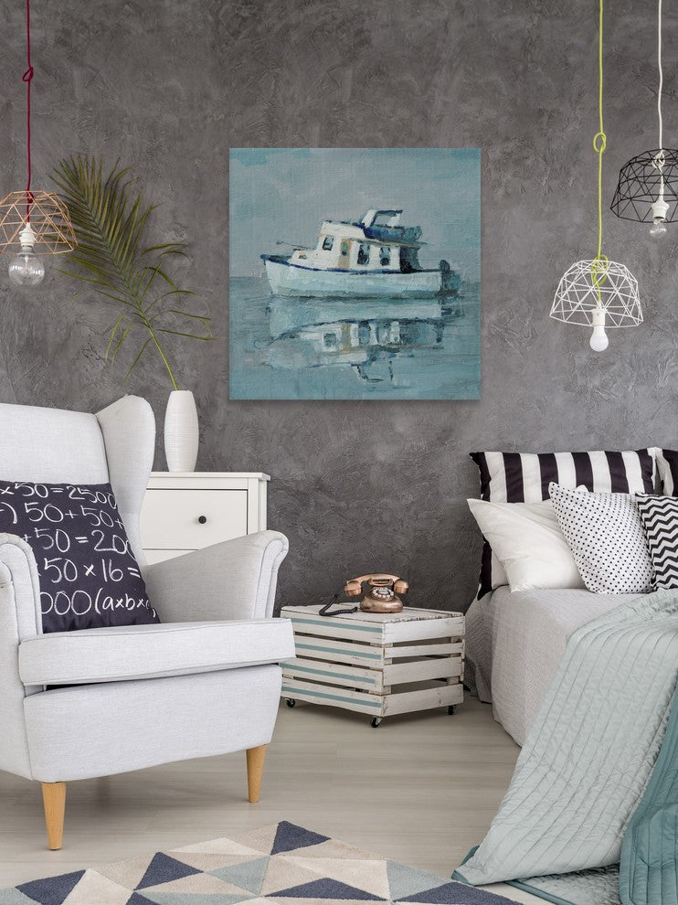 "Boat Reflection" Painting Print on Wrapped Canvas, 18"x18"