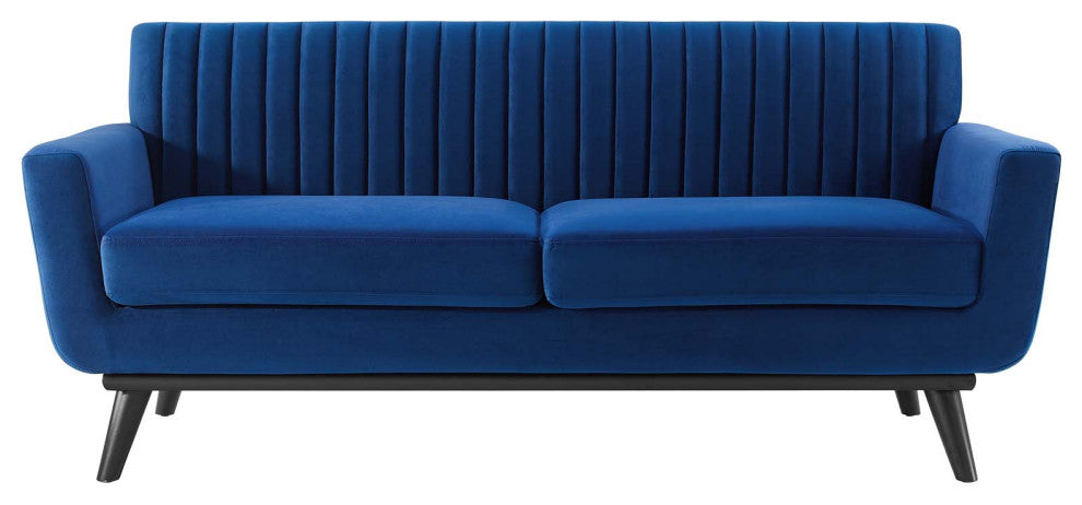 Tufted Loveseat Sofa, Velvet, Blue Navy, Modern, Living Lounge Hotel Hospitality