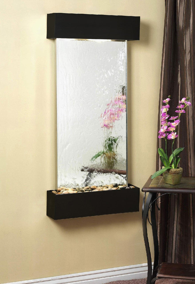 Cascade Springs Water Fountain, Silver Mirror, Blackened Copper, Square