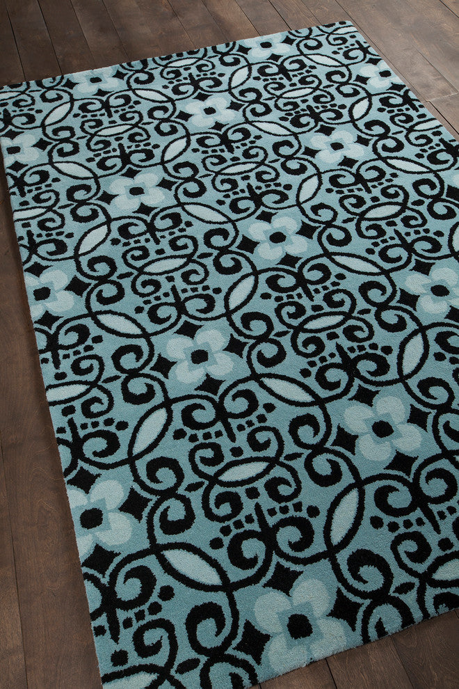 Stella Contemporary Area Rug, Blue and Black, 8''x10''