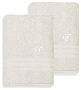 Denzi Bath Sheets With Monogrammed Letter, Set of 2, T
