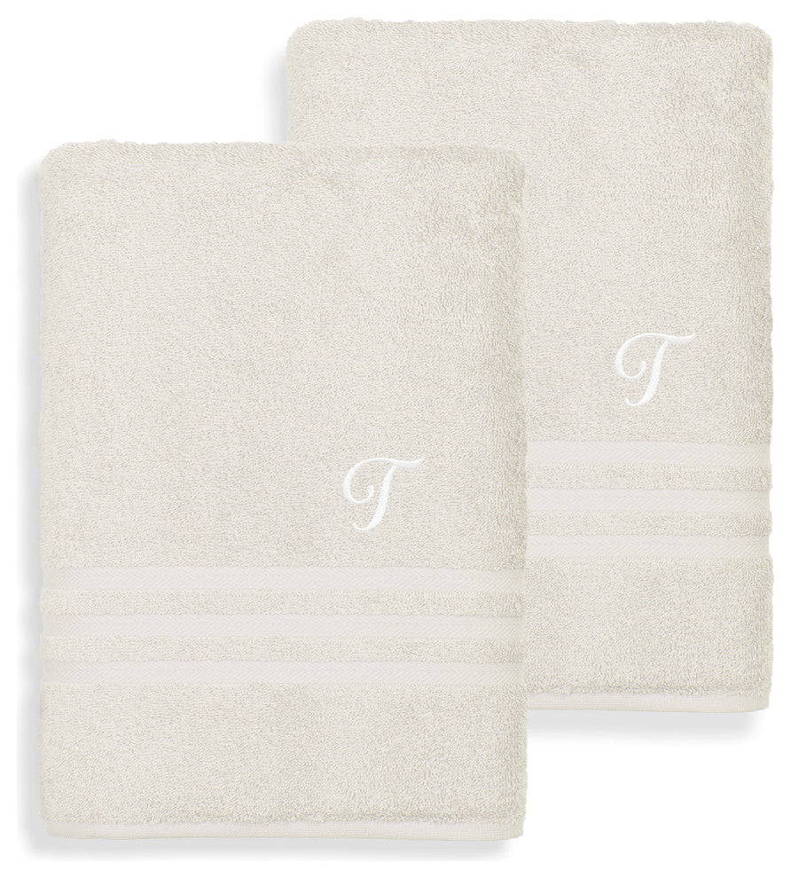 Denzi Bath Sheets With Monogrammed Letter, Set of 2, T